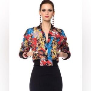 CATHERINE MALANDRINO SILK MULTICOLOR PADDED BOMBER JACKET